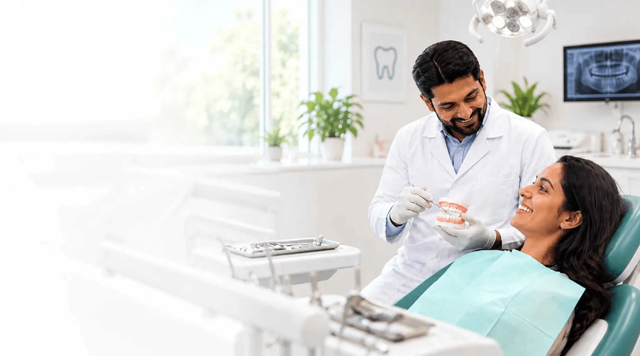 Dentist consulting patient at Royaldent multispeciality dental clinic in Vadakara
